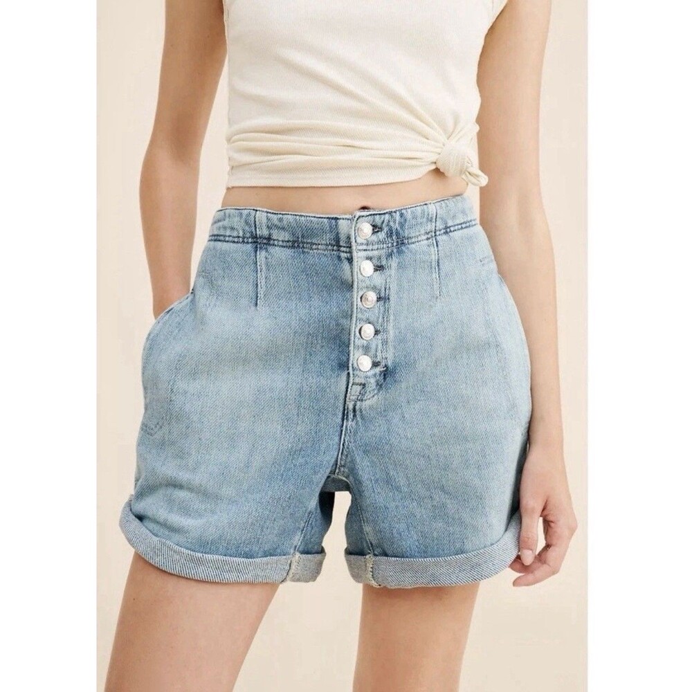 We The Free Free People Osaka High Rise Denim Shorts Light Wash Cuffed Size 24